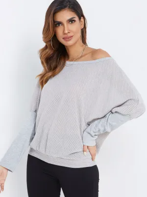 OEM ODM Round Neck One Shoulder Plain Long Sleeve Grey Top