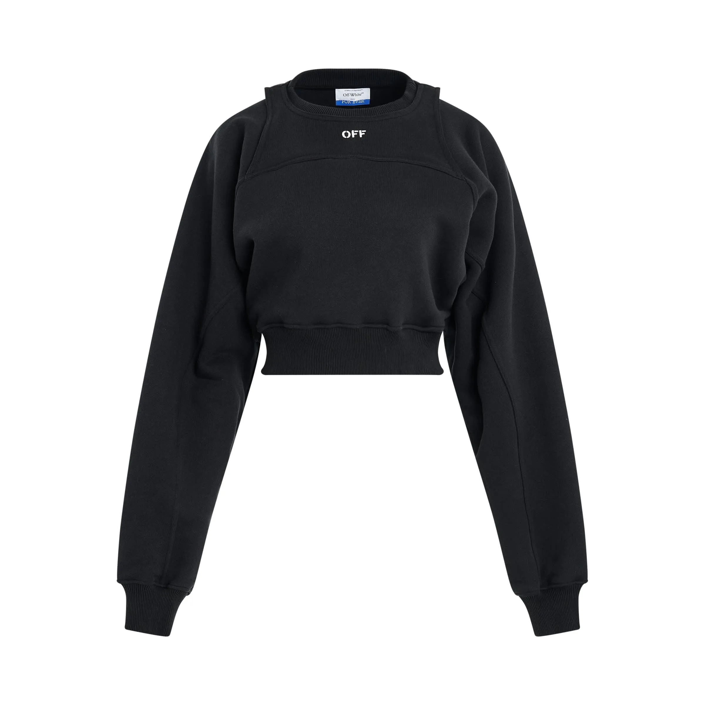 Off Stamp Round Crop Sweatshirt in Black/White