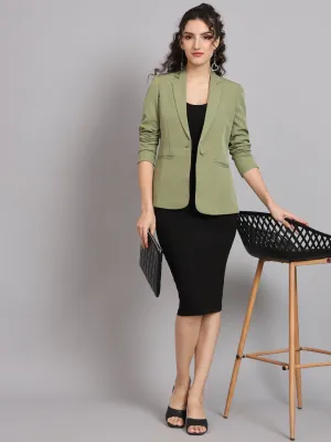 Olive Polyester Notch Collar Stretch Blazer
