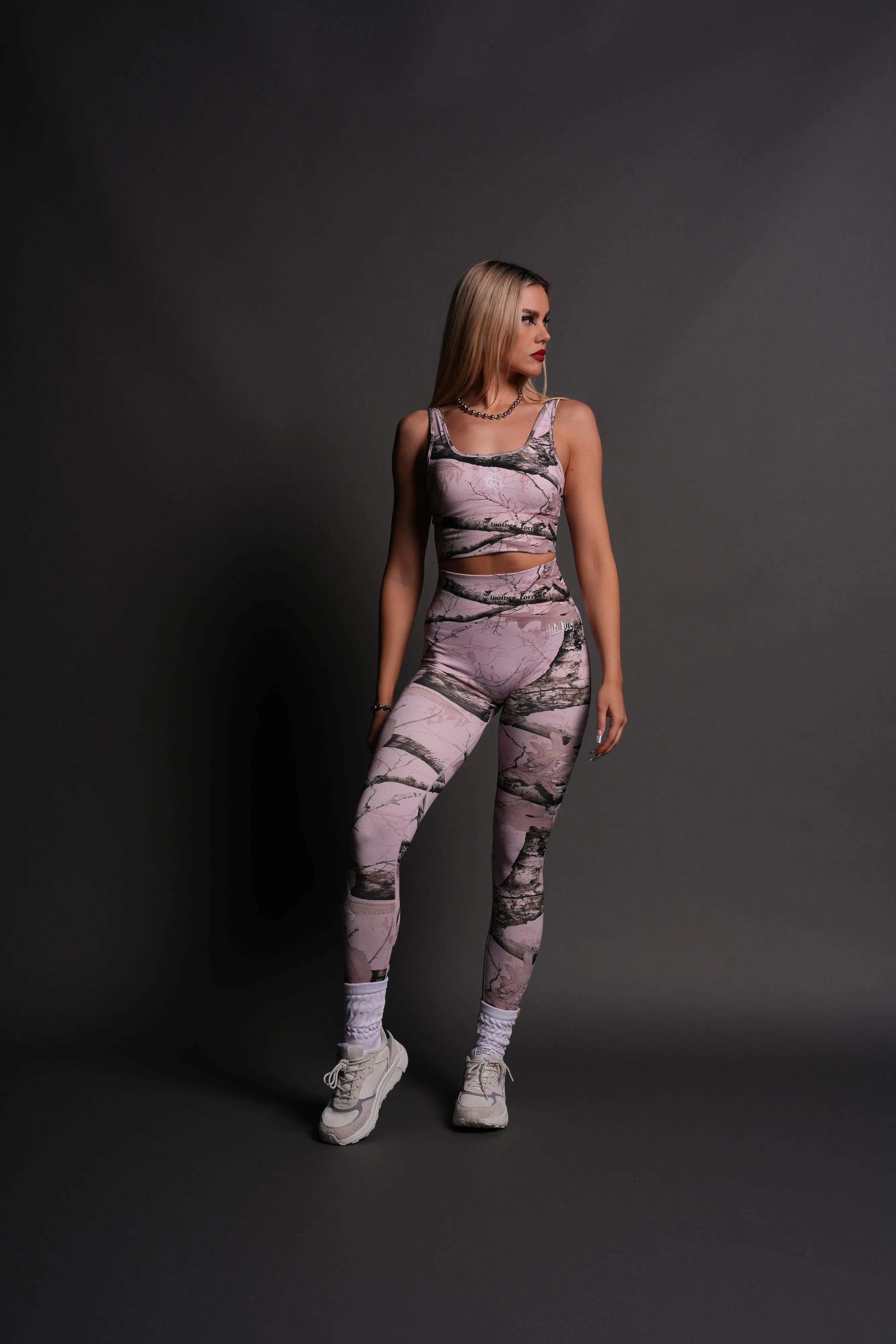 Our Passion "Everson Seamless" Scrunch Leggings in Baby Pink Woodland Camo