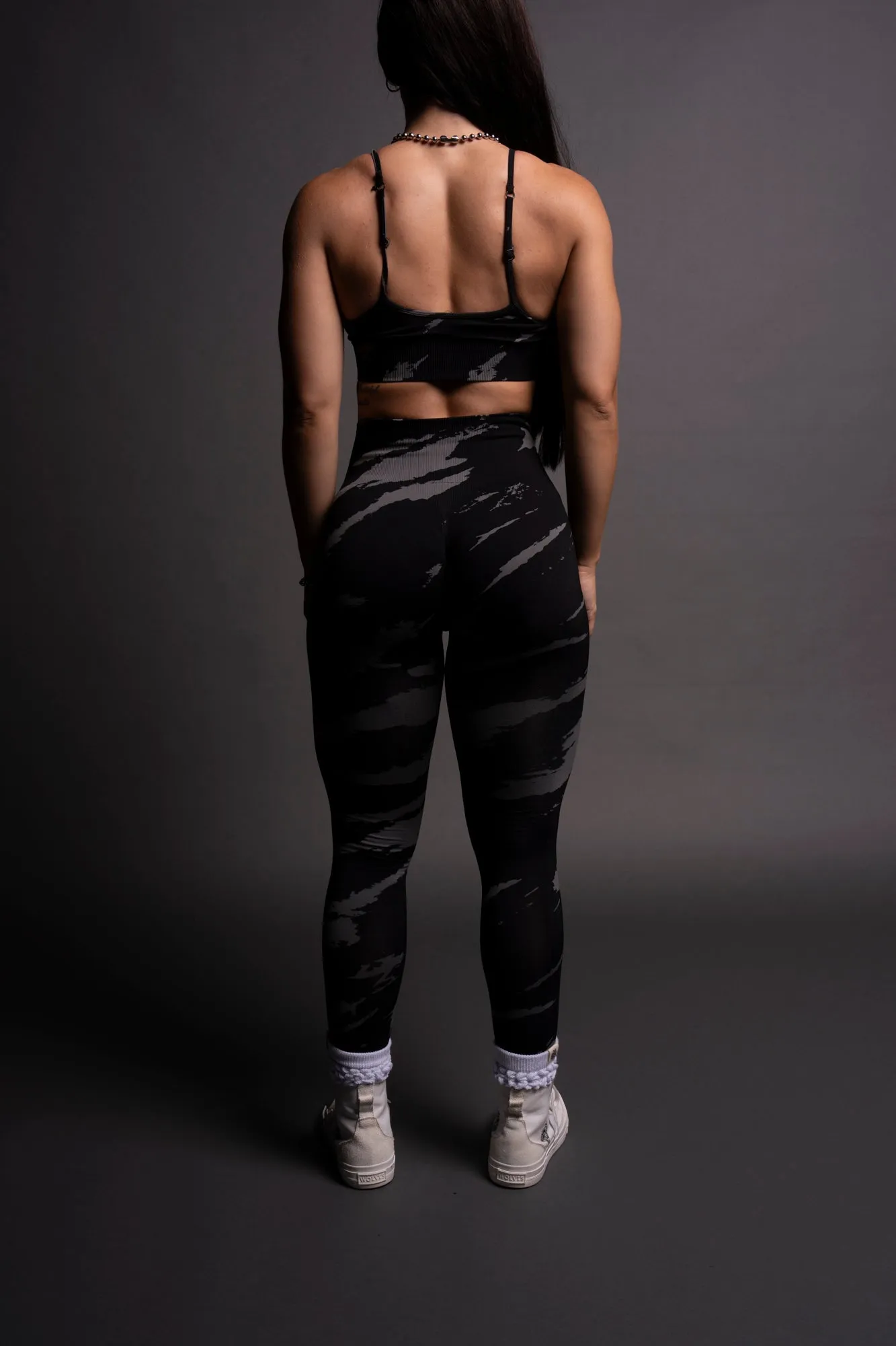 Our Stamp "Everson Seamless" Scrunch Leggings in Black Native Camo