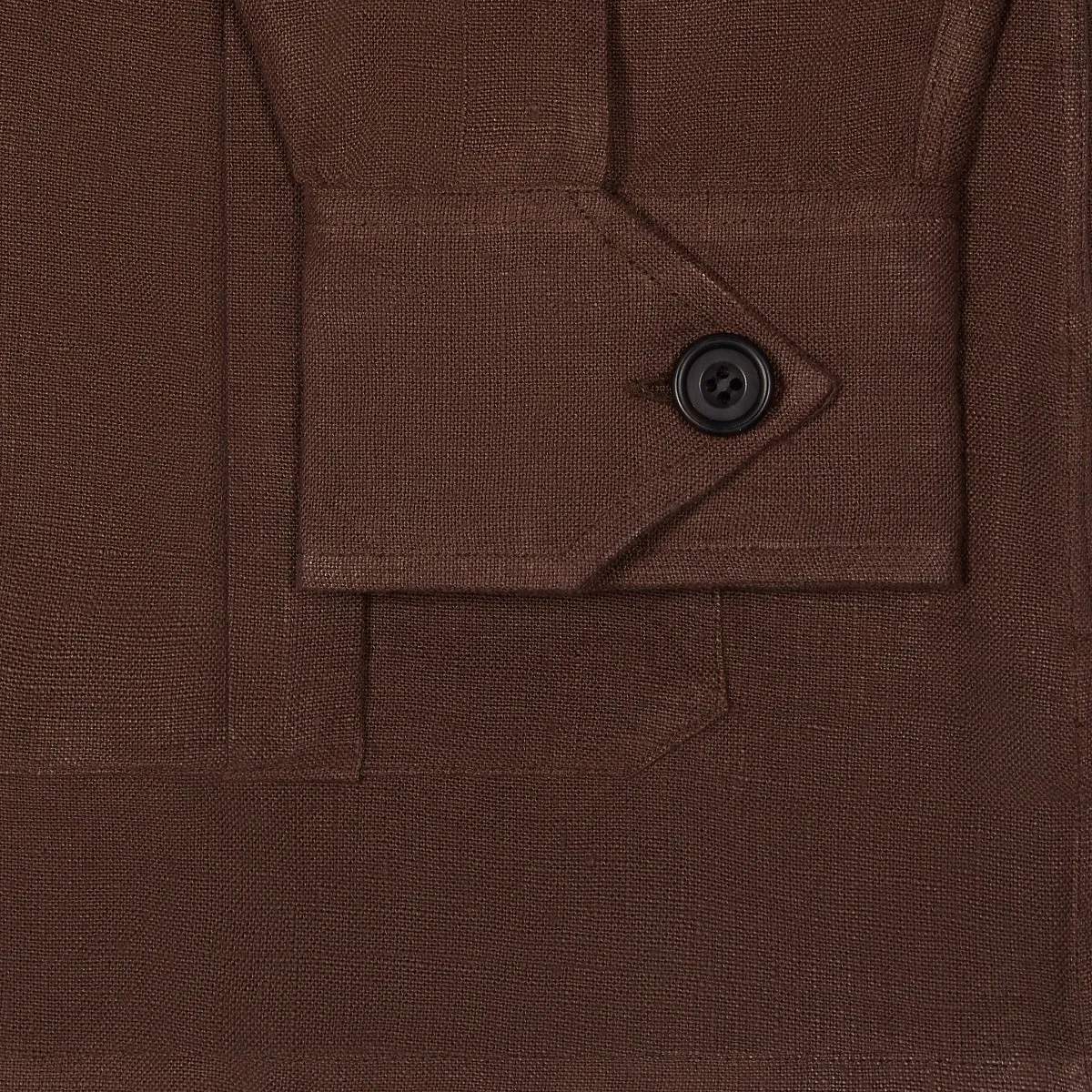 Plain Linen Button Cuff Safari Shirt in Cocoa