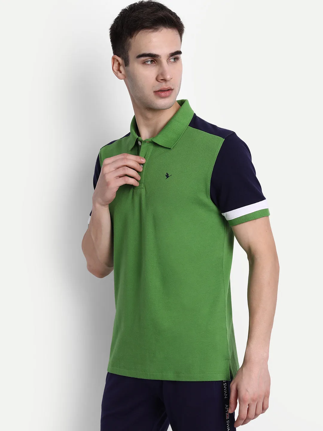 Premium Green & Navy  Cotton Striped Half Sleeve Polo