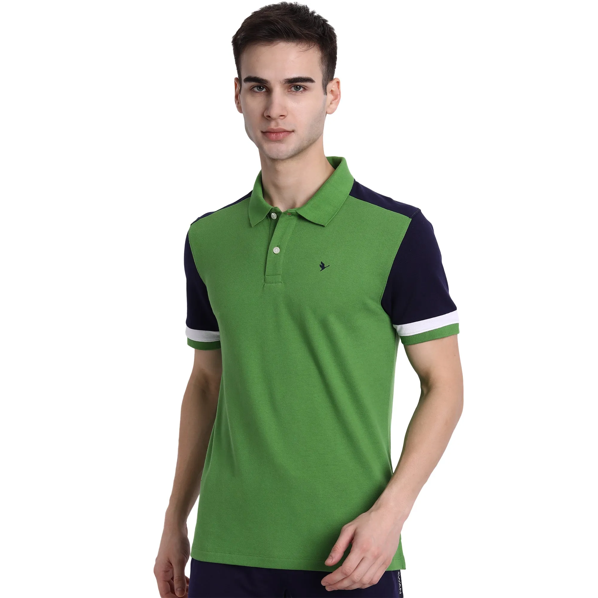 Premium Green & Navy  Cotton Striped Half Sleeve Polo