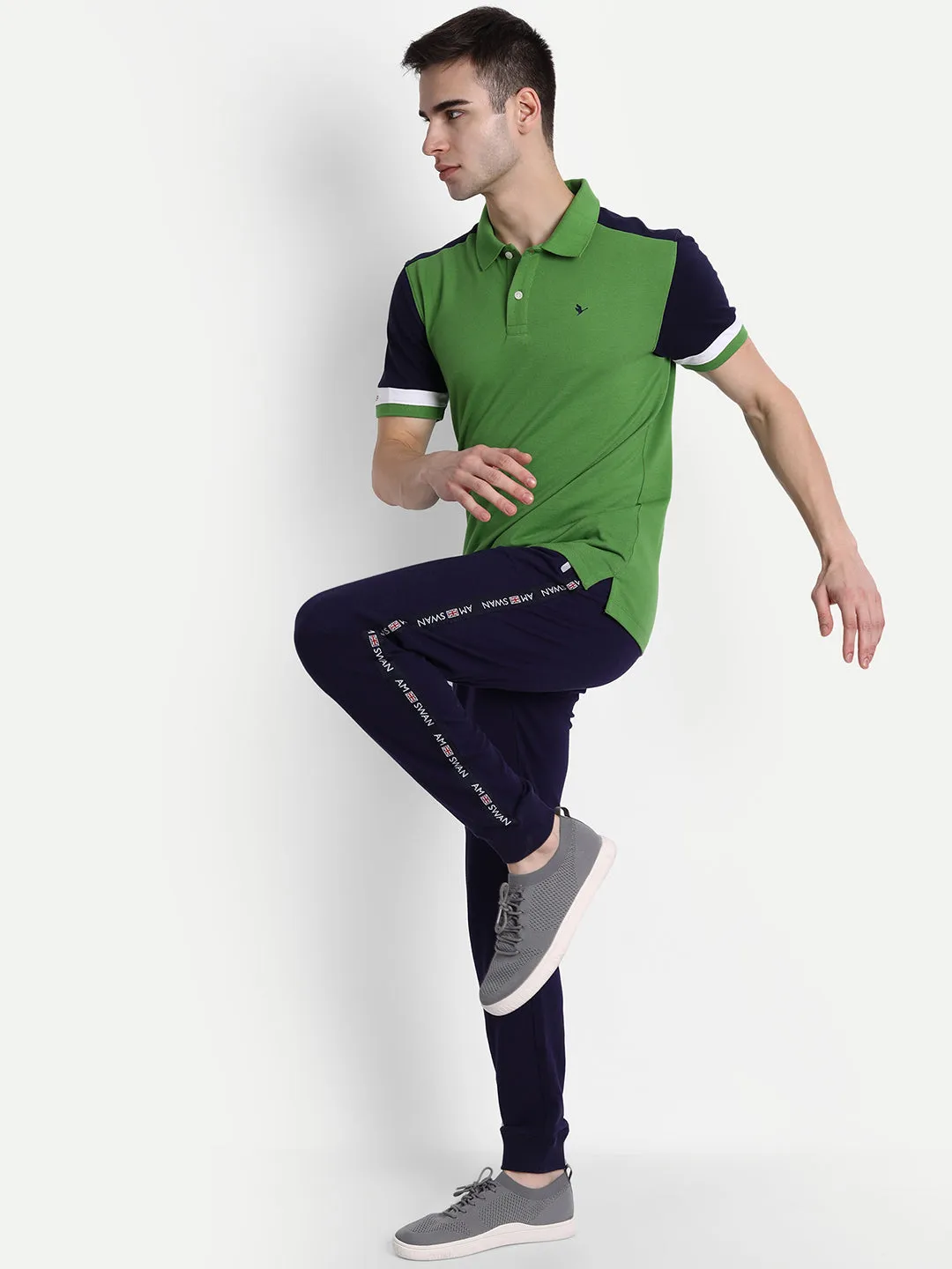 Premium Green & Navy  Cotton Striped Half Sleeve Polo