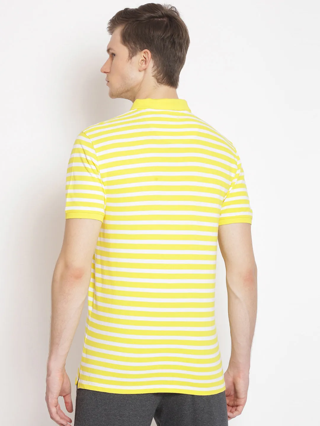 Premium Yellow Striped Half Sleeve Polo