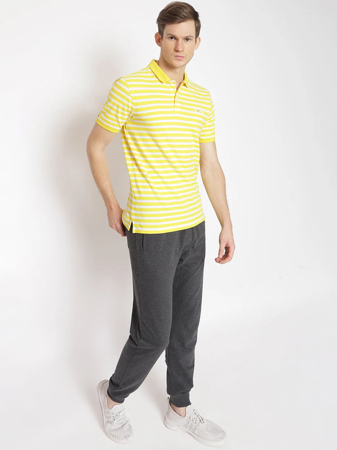Premium Yellow Striped Half Sleeve Polo