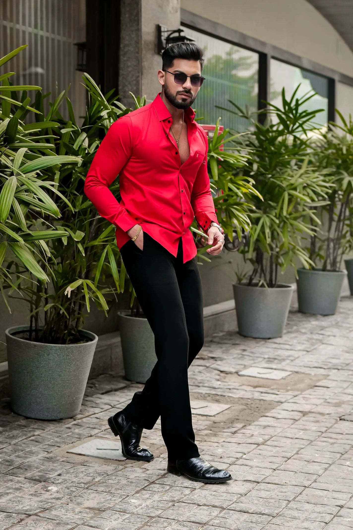 RADICAL RED CHAMBRAY PREMIUM COTTON SHIRT