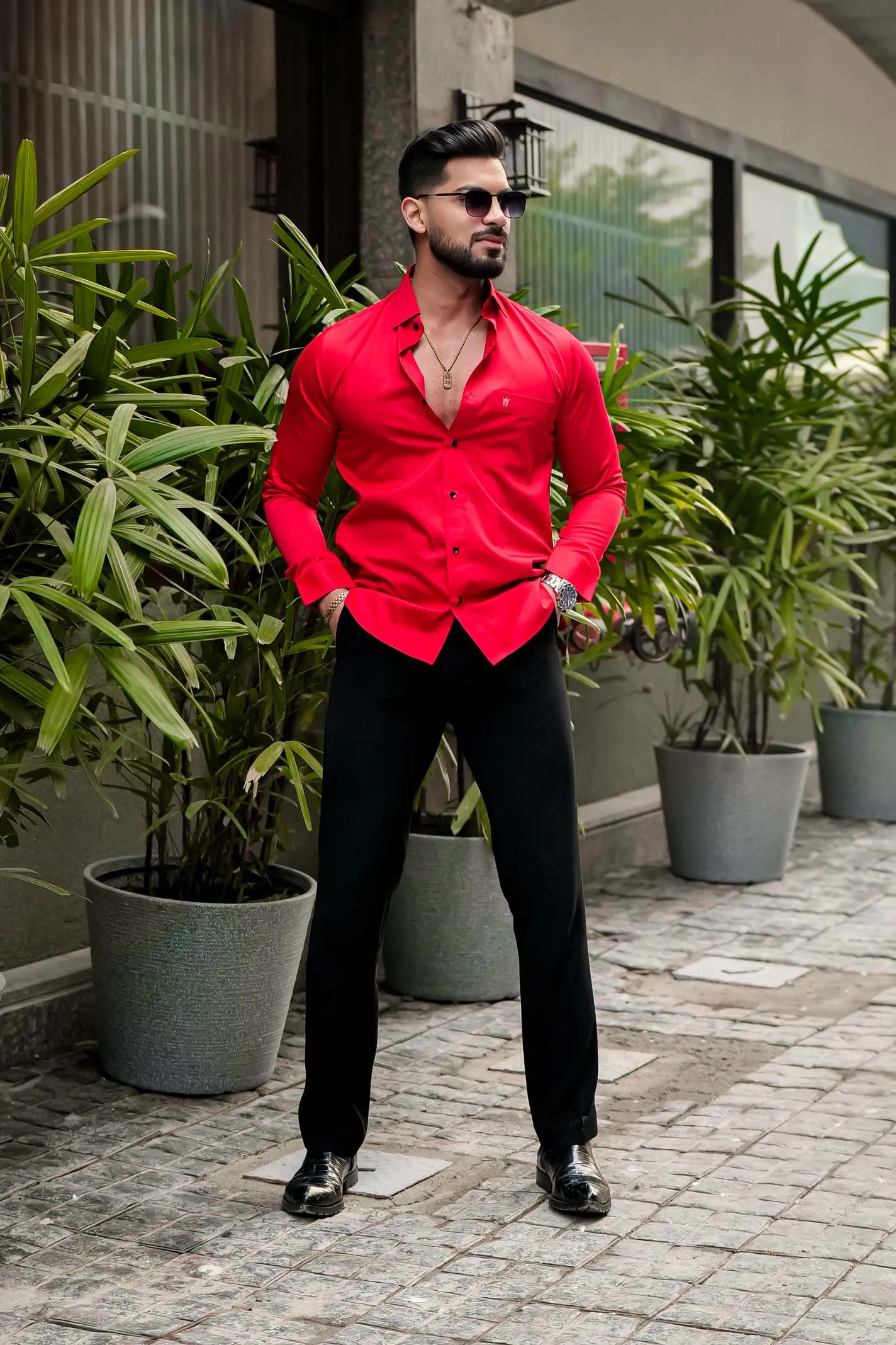 RADICAL RED CHAMBRAY PREMIUM COTTON SHIRT