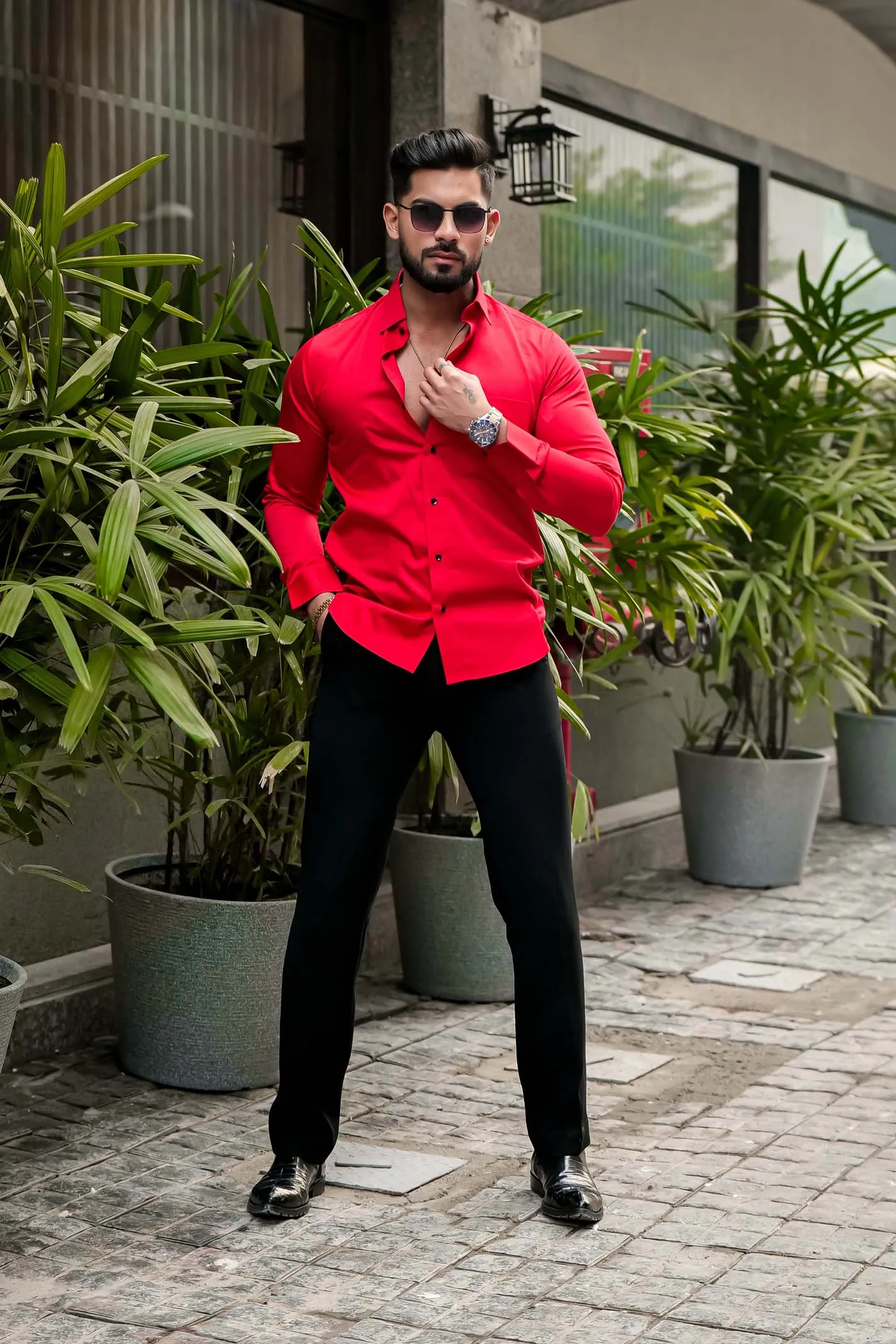 RADICAL RED CHAMBRAY PREMIUM COTTON SHIRT