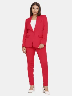 Red Polyester Single Button Blazer ONLY