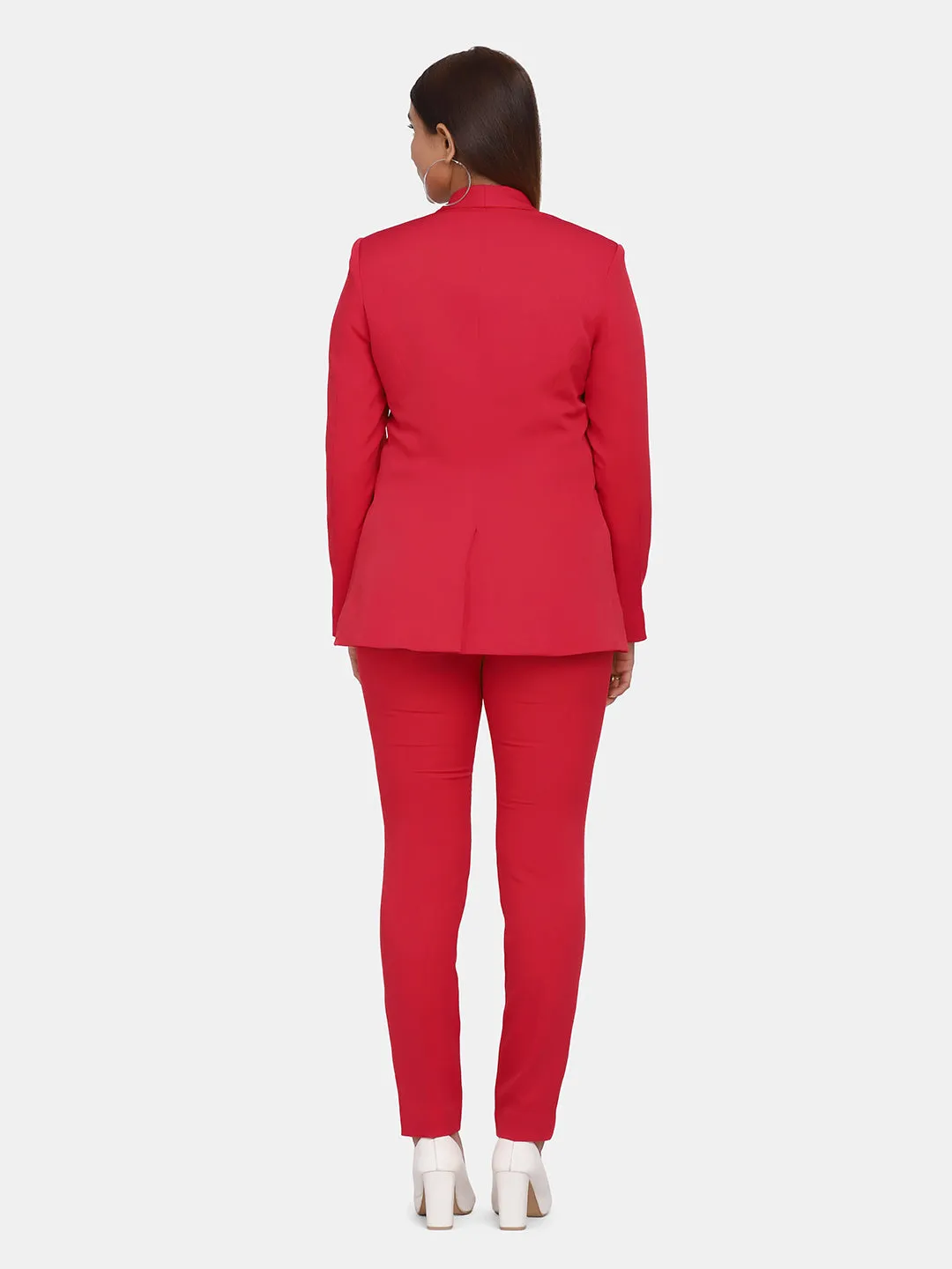 Red Polyester Single Button Blazer ONLY