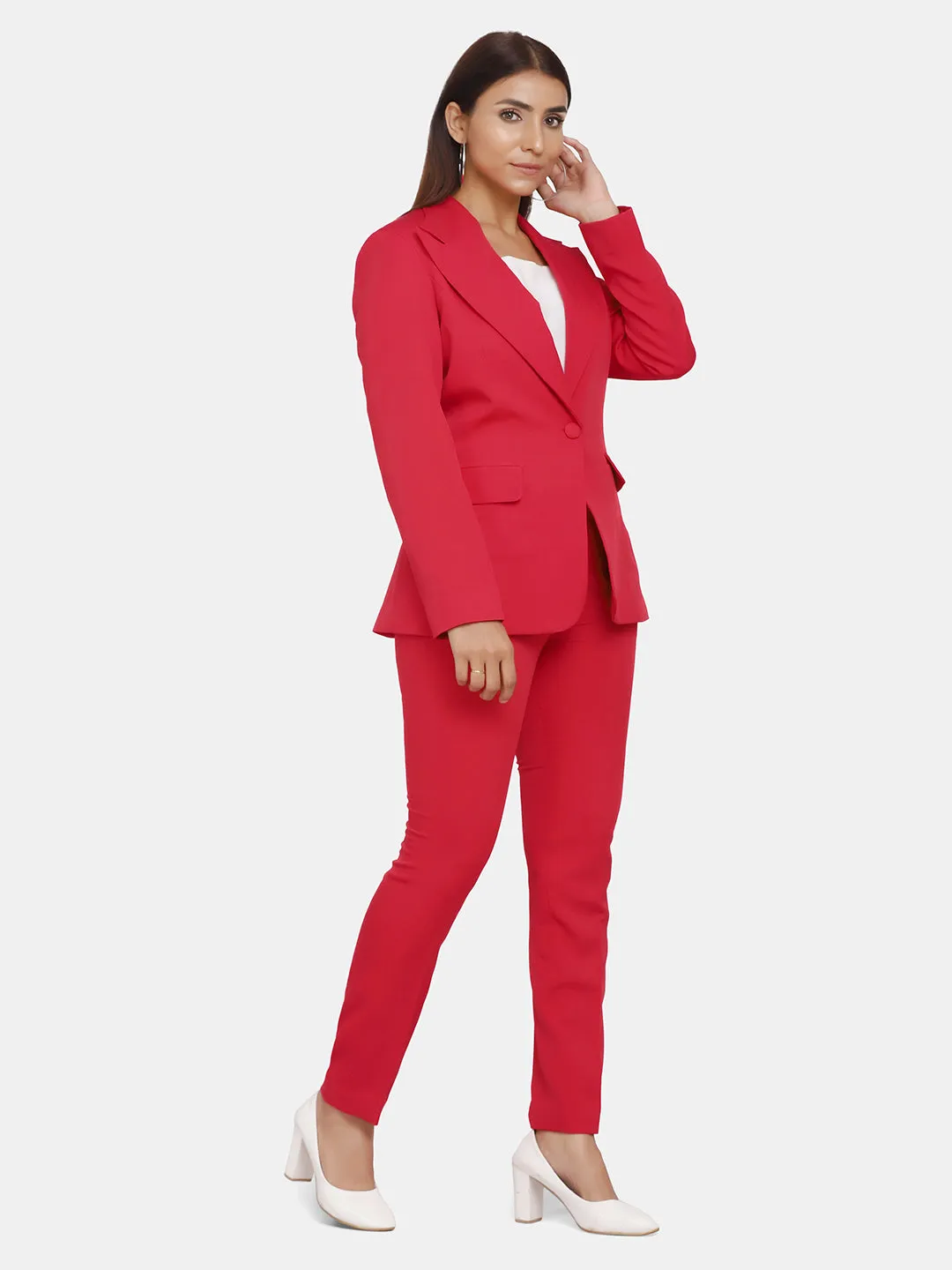 Red Polyester Single Button Blazer ONLY