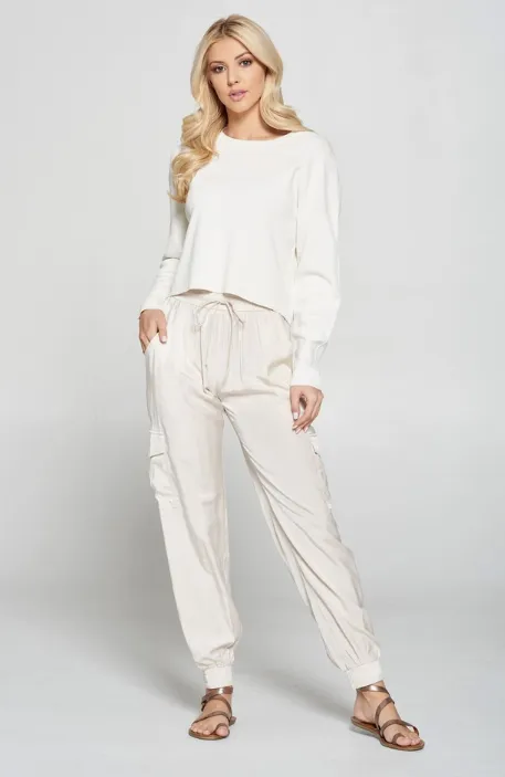 Satin Cargo Jogger Pants -Oyster