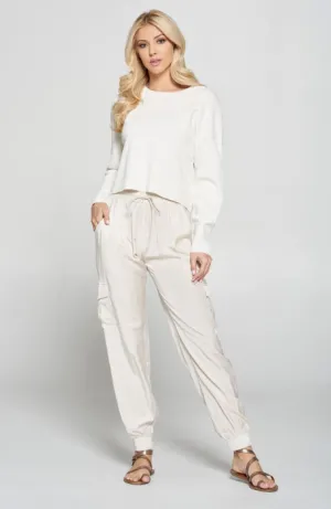 Satin Cargo Jogger Pants -Oyster