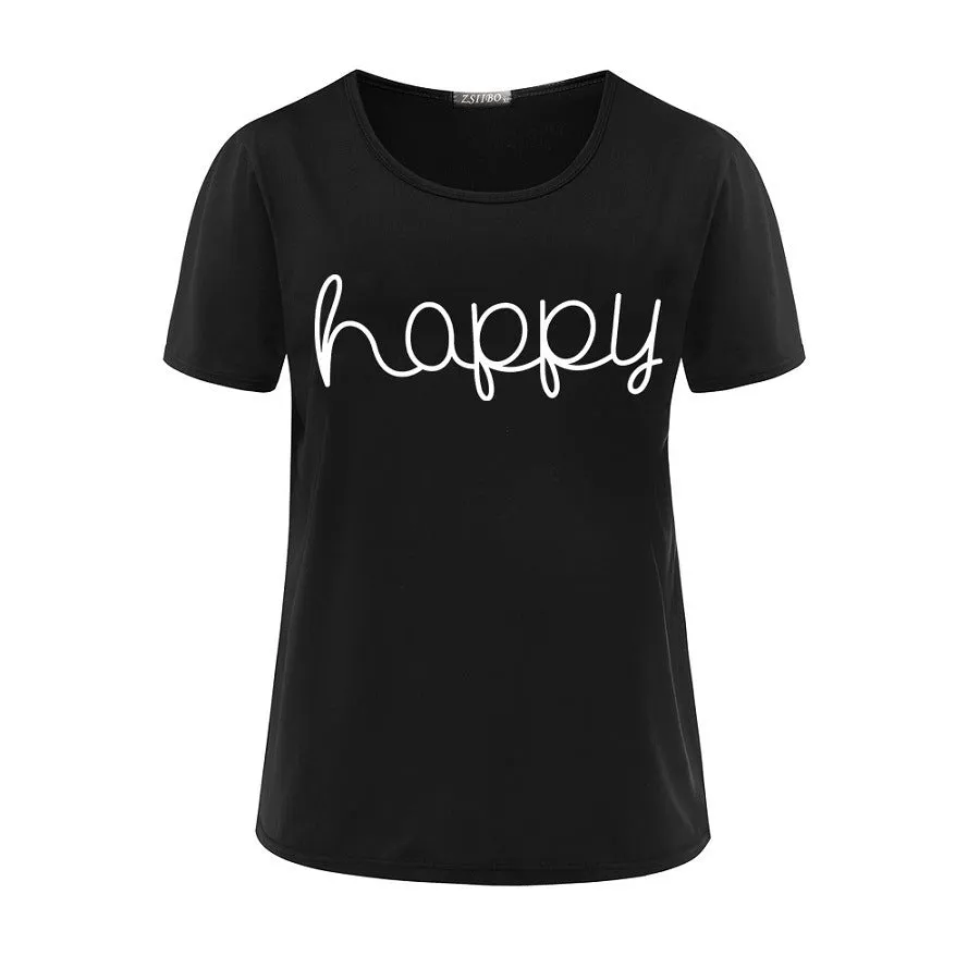 Scoop Letter Flower Print Short Sleeves Fashion T-shirt