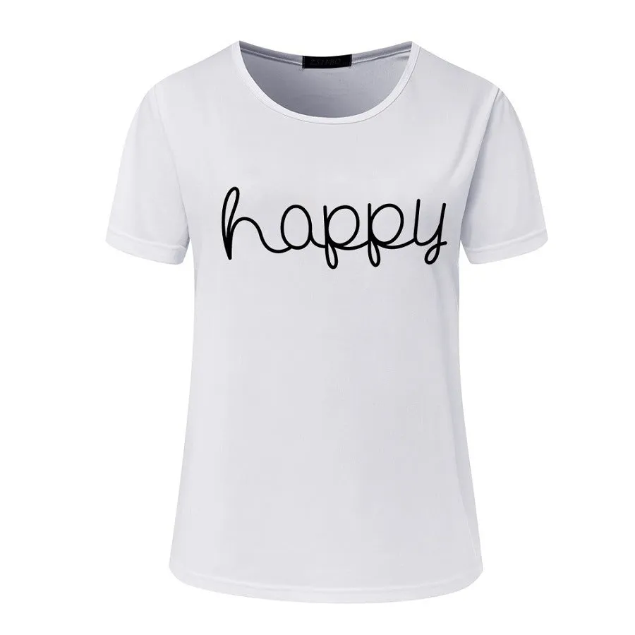Scoop Letter Flower Print Short Sleeves Fashion T-shirt