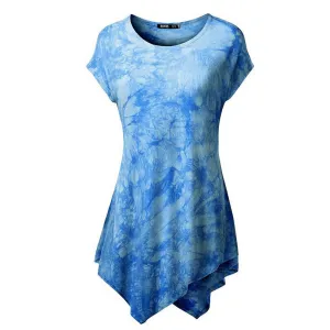 Scoop Print Short Sleeves Irregular T-shirt