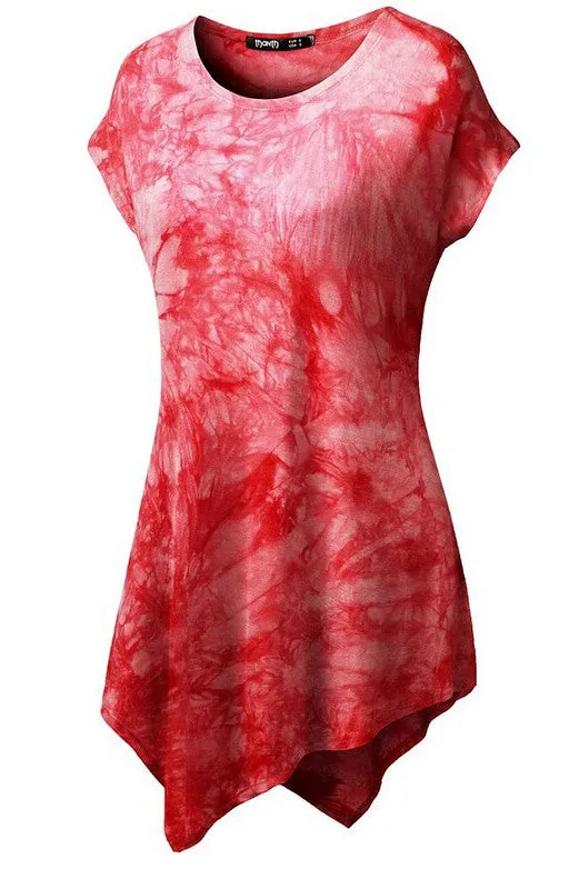 Scoop Print Short Sleeves Irregular T-shirt