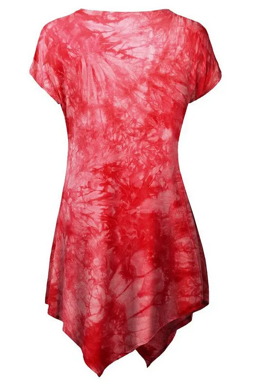 Scoop Print Short Sleeves Irregular T-shirt