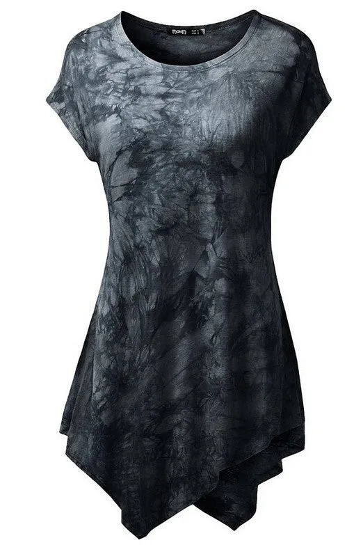 Scoop Print Short Sleeves Irregular T-shirt