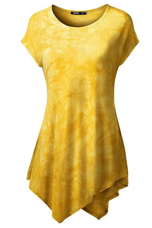 Scoop Print Short Sleeves Irregular T-shirt
