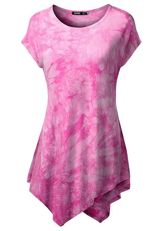 Scoop Print Short Sleeves Irregular T-shirt