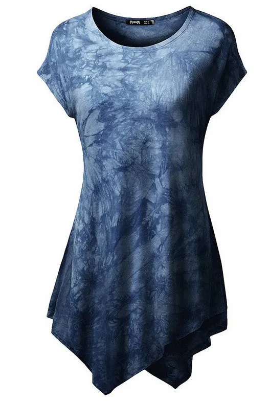 Scoop Print Short Sleeves Irregular T-shirt