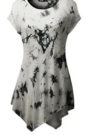 Scoop Print Short Sleeves Irregular T-shirt