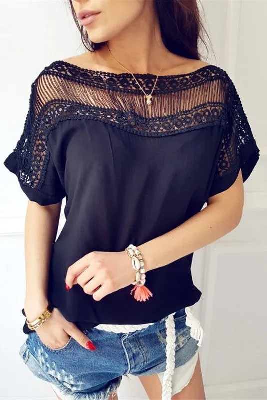 Scoop Pure Color Perspective Short Sleeves T-shirt