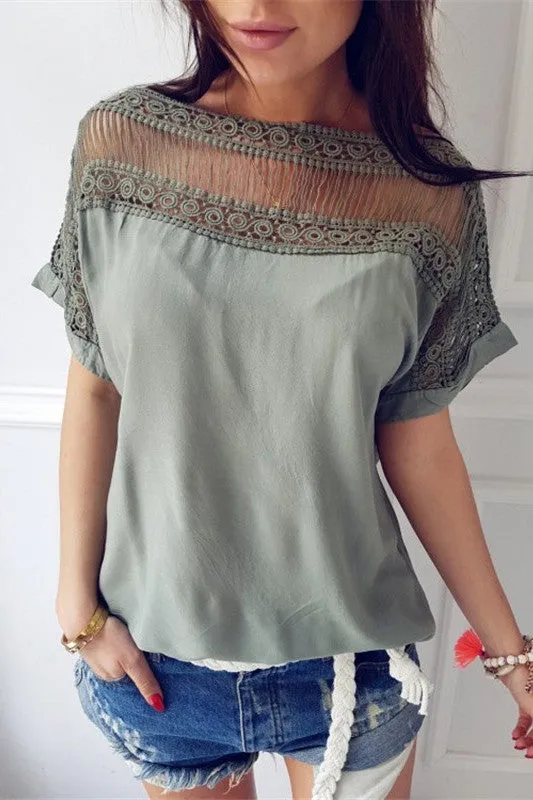 Scoop Pure Color Perspective Short Sleeves T-shirt