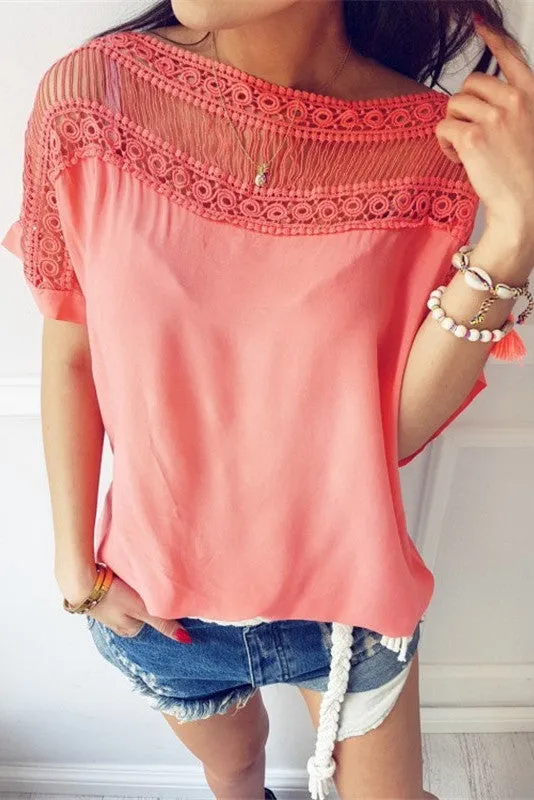 Scoop Pure Color Perspective Short Sleeves T-shirt