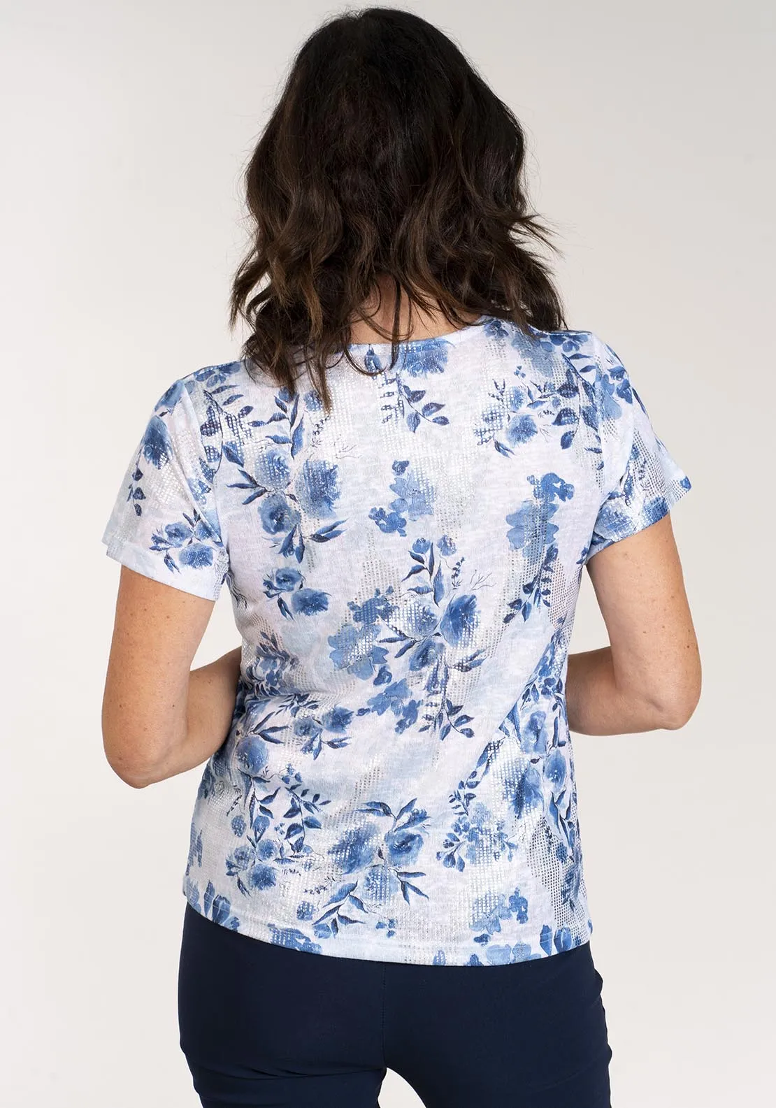 Short Sleeve Foil Print T-Shirt - Blue