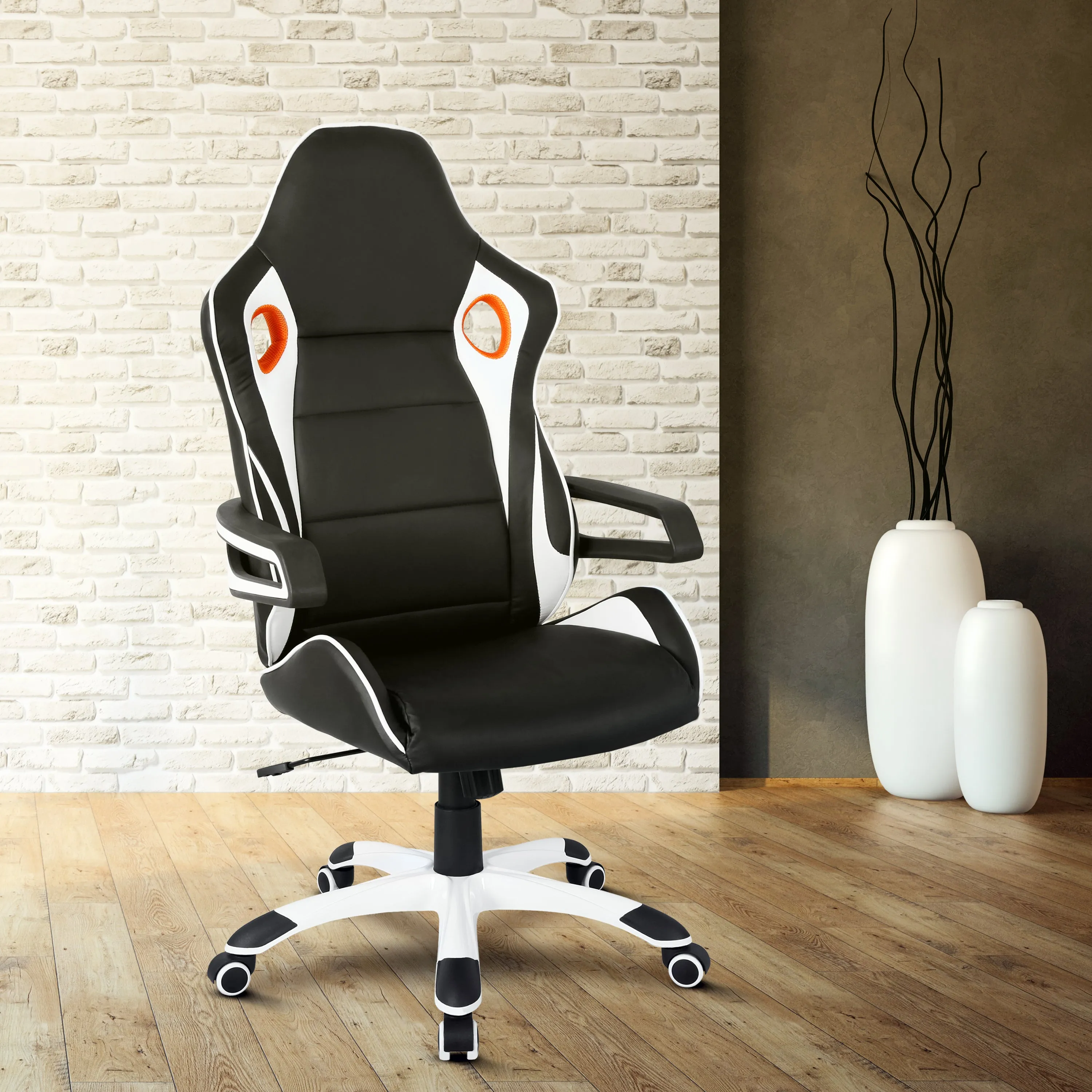Techni Mobili Racing Style Home  Office Chair, Black PU Leather