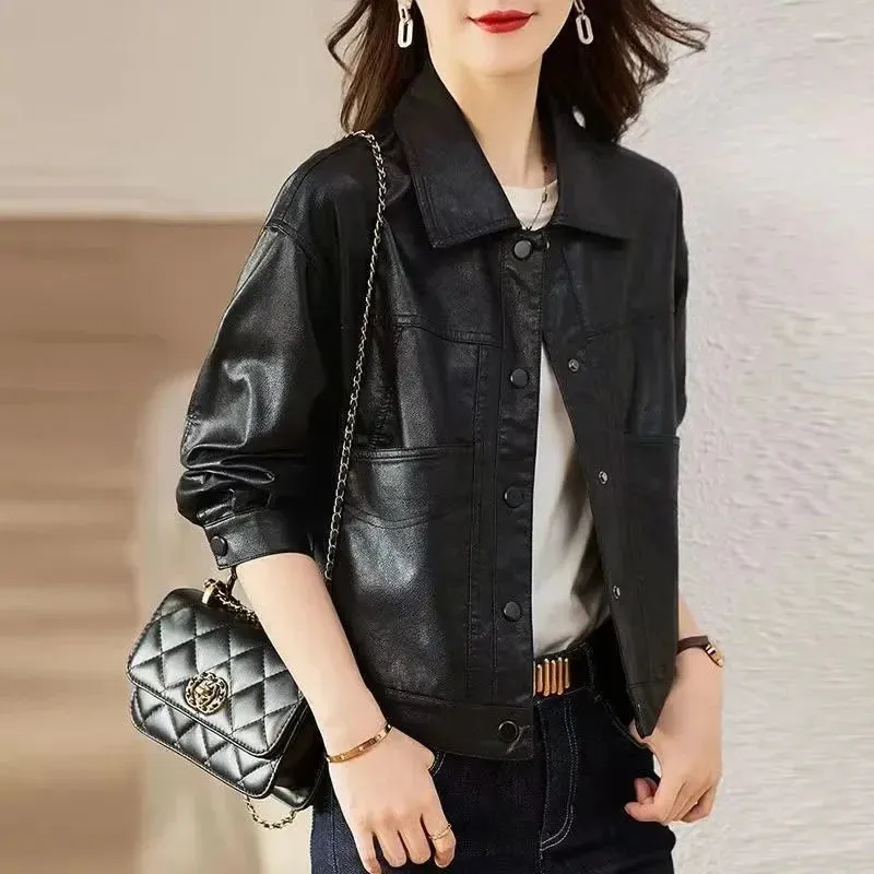 Versatile Faux Leather Button-Up Jacket – Multiple Colors