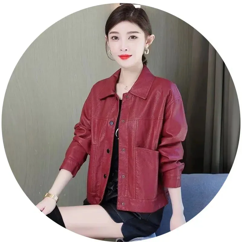 Versatile Faux Leather Button-Up Jacket – Multiple Colors