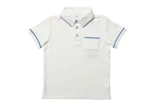 White Marco Polo with Navy Piping