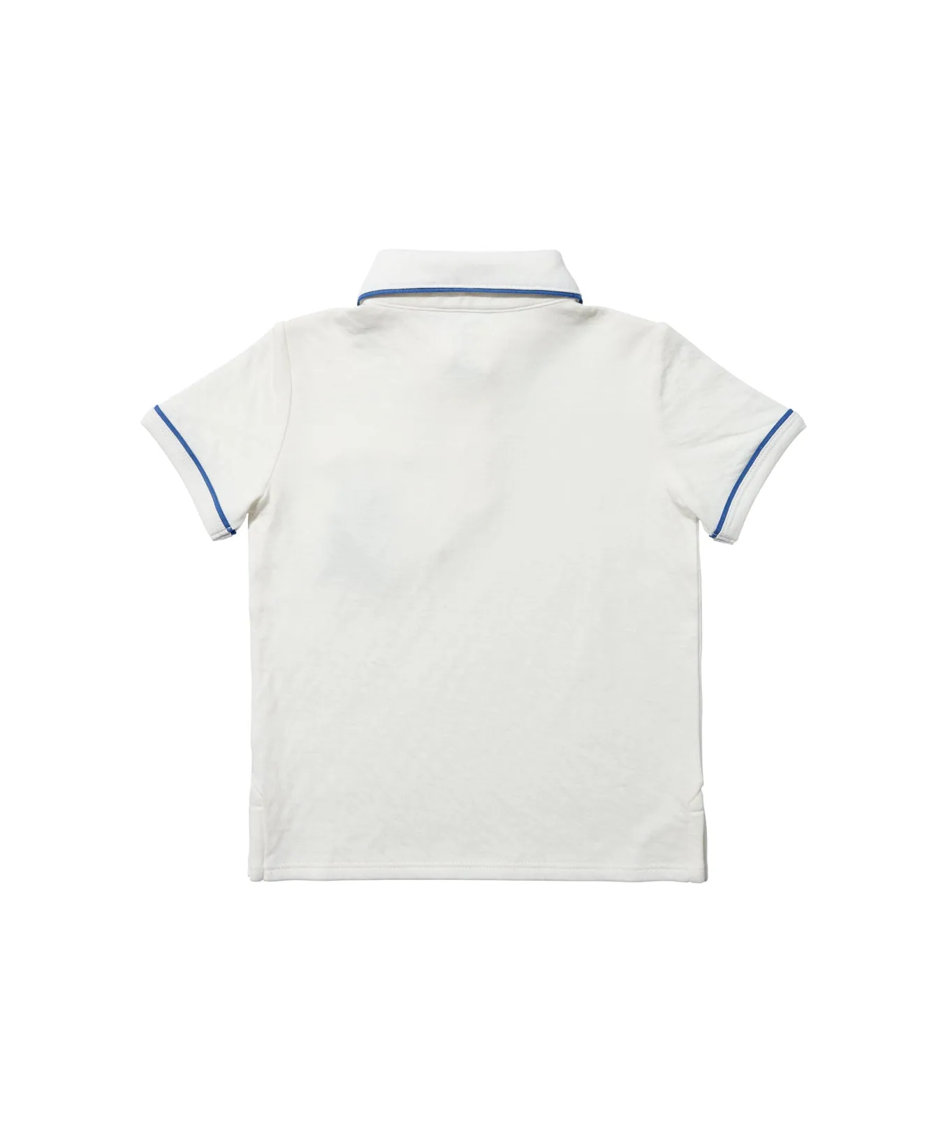 White Marco Polo with Navy Piping