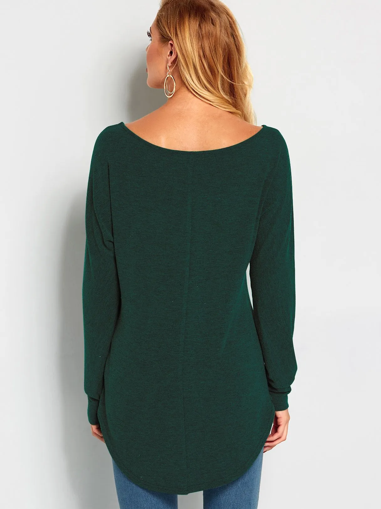 Wholesale One Shoulder Plain Long Sleeve Curved Hem Top