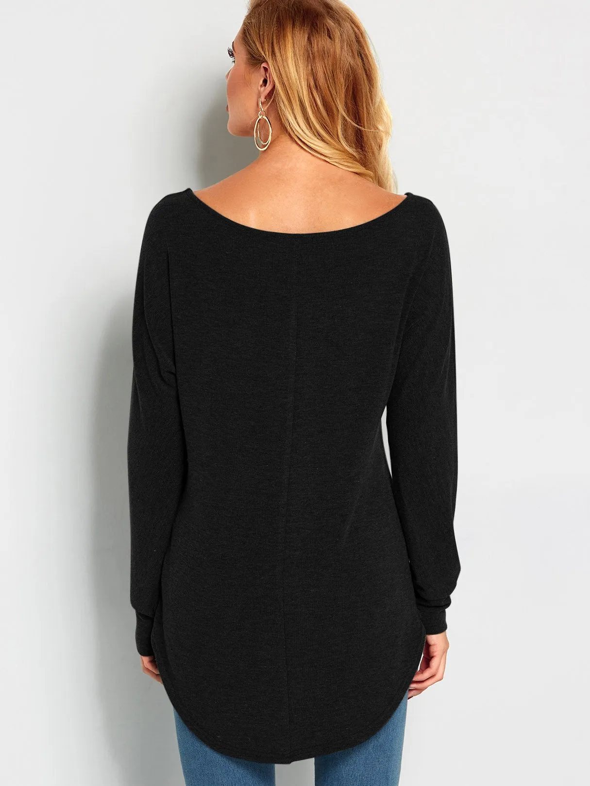 Wholesale One Shoulder Plain Long Sleeve Curved Hem Top