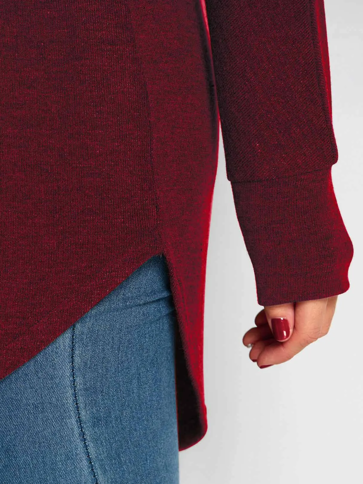 Wholesale One Shoulder Plain Long Sleeve Curved Hem Top