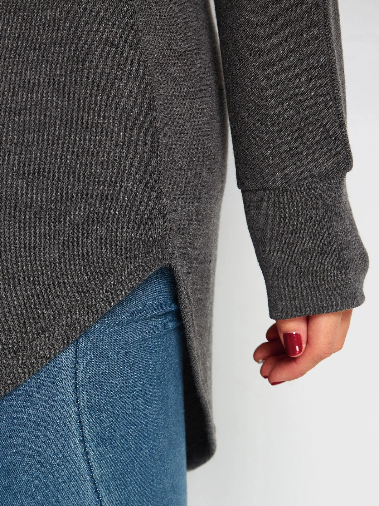 Wholesale One Shoulder Plain Long Sleeve Curved Hem Top