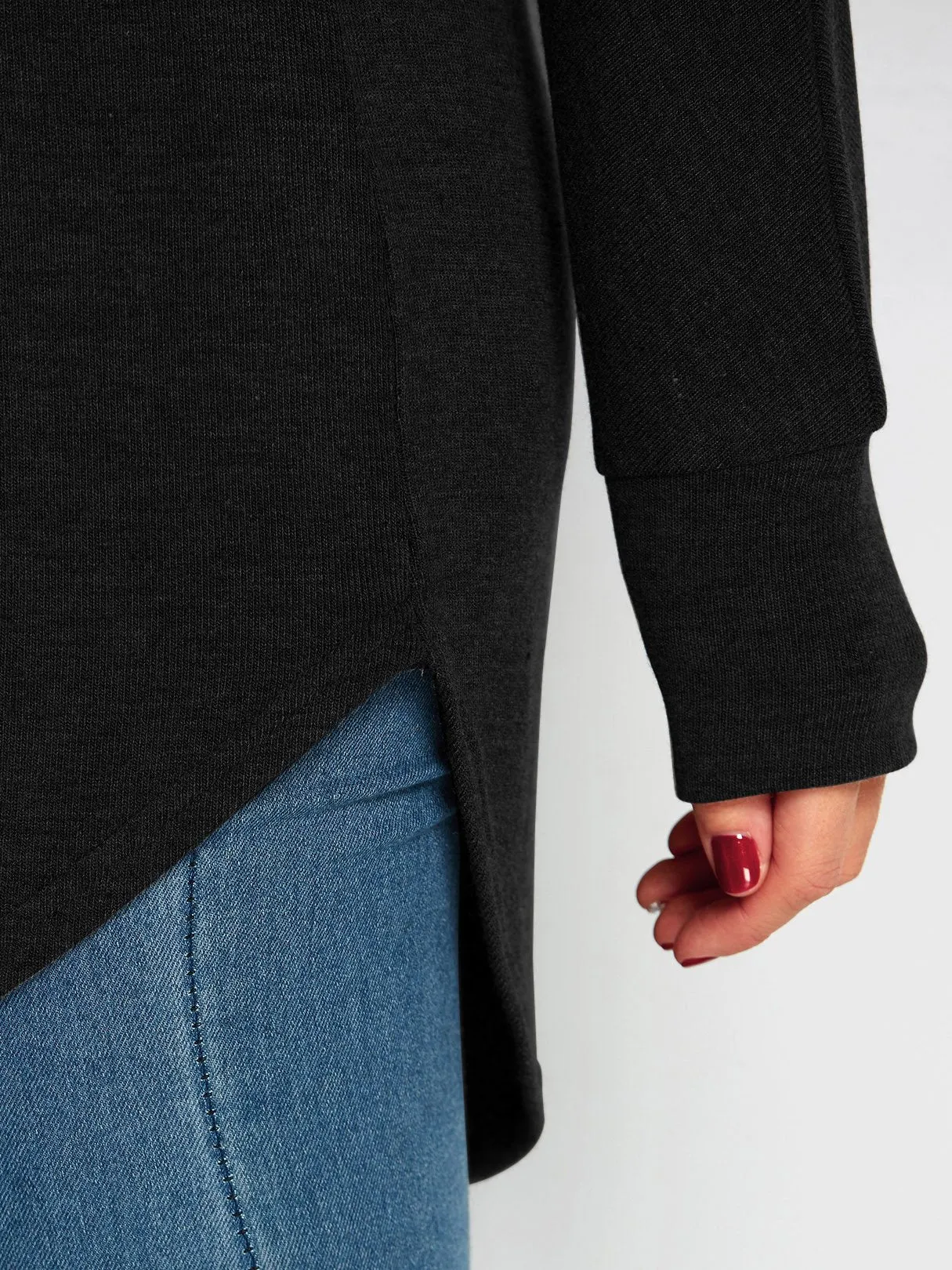 Wholesale One Shoulder Plain Long Sleeve Curved Hem Top