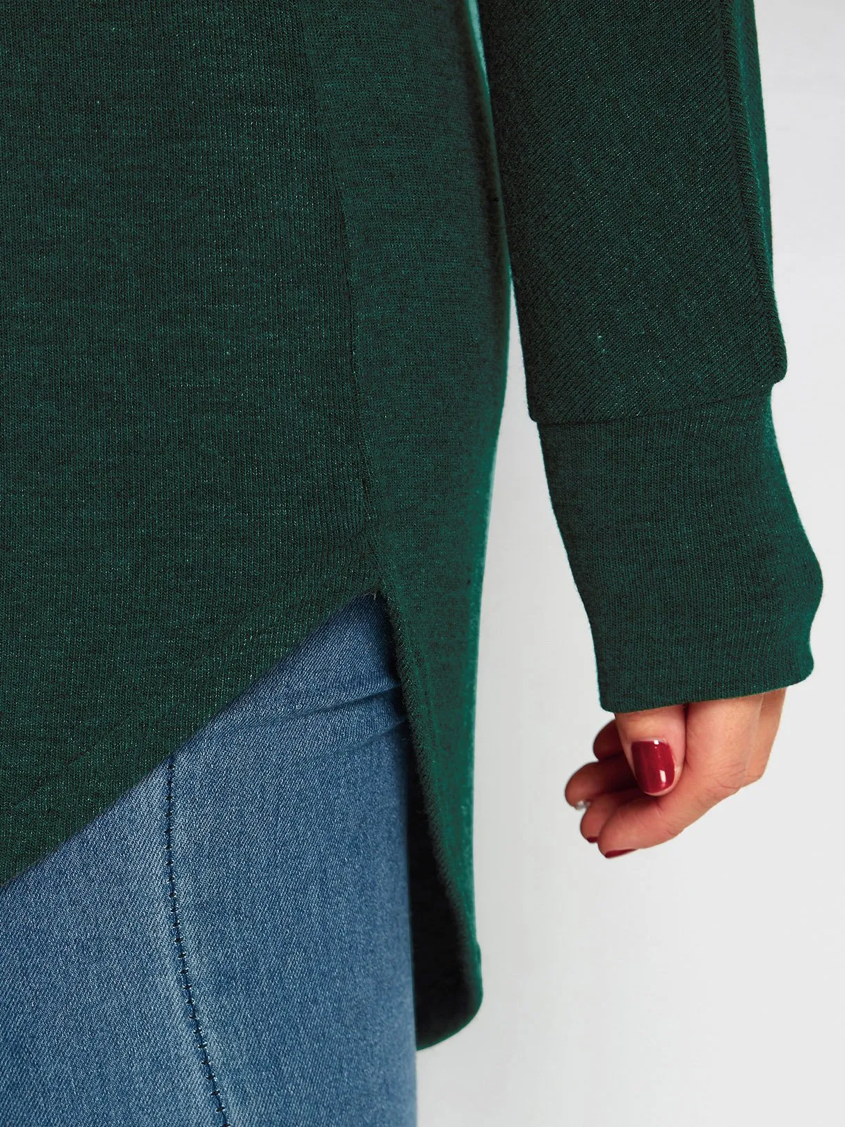 Wholesale One Shoulder Plain Long Sleeve Curved Hem Top