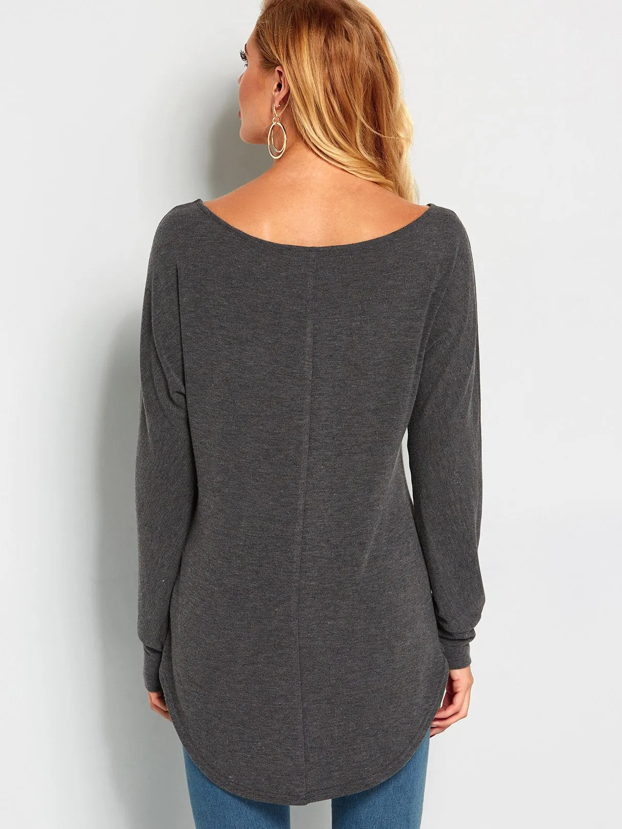 Wholesale One Shoulder Plain Long Sleeve Curved Hem Top