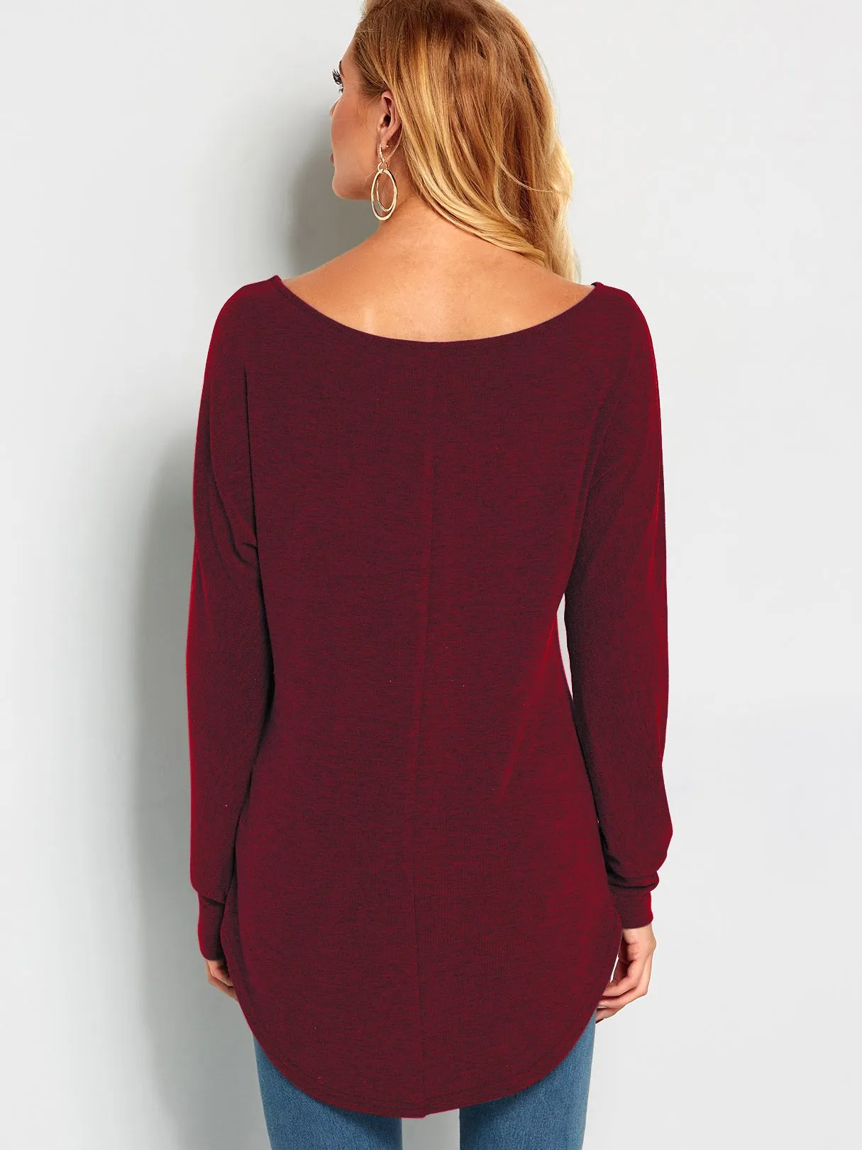Wholesale One Shoulder Plain Long Sleeve Curved Hem Top