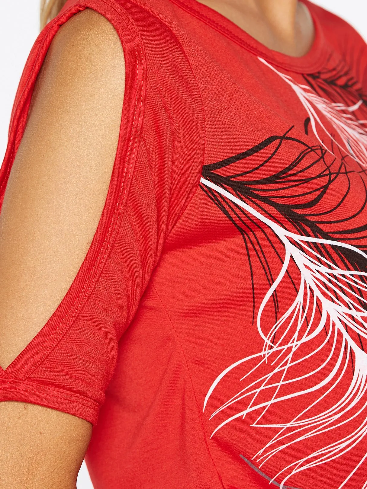 Wholesale Round Neck Cold Shoulder Short Sleeve Printed T-Shirts