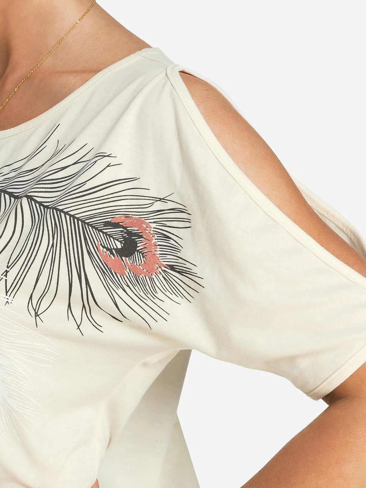 Wholesale Round Neck Cold Shoulder Short Sleeve Printed T-Shirts