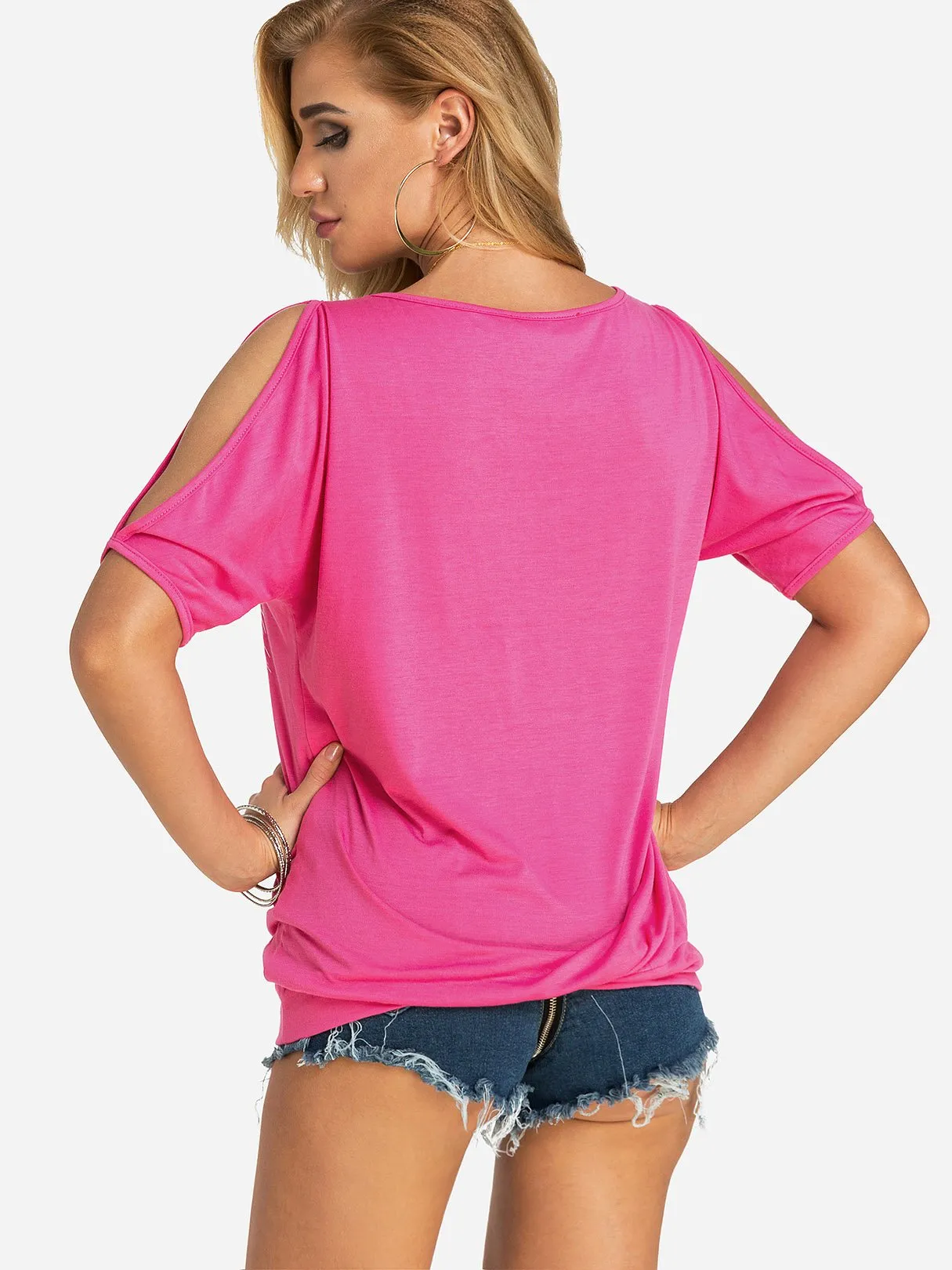 Wholesale Round Neck Cold Shoulder Short Sleeve Printed T-Shirts