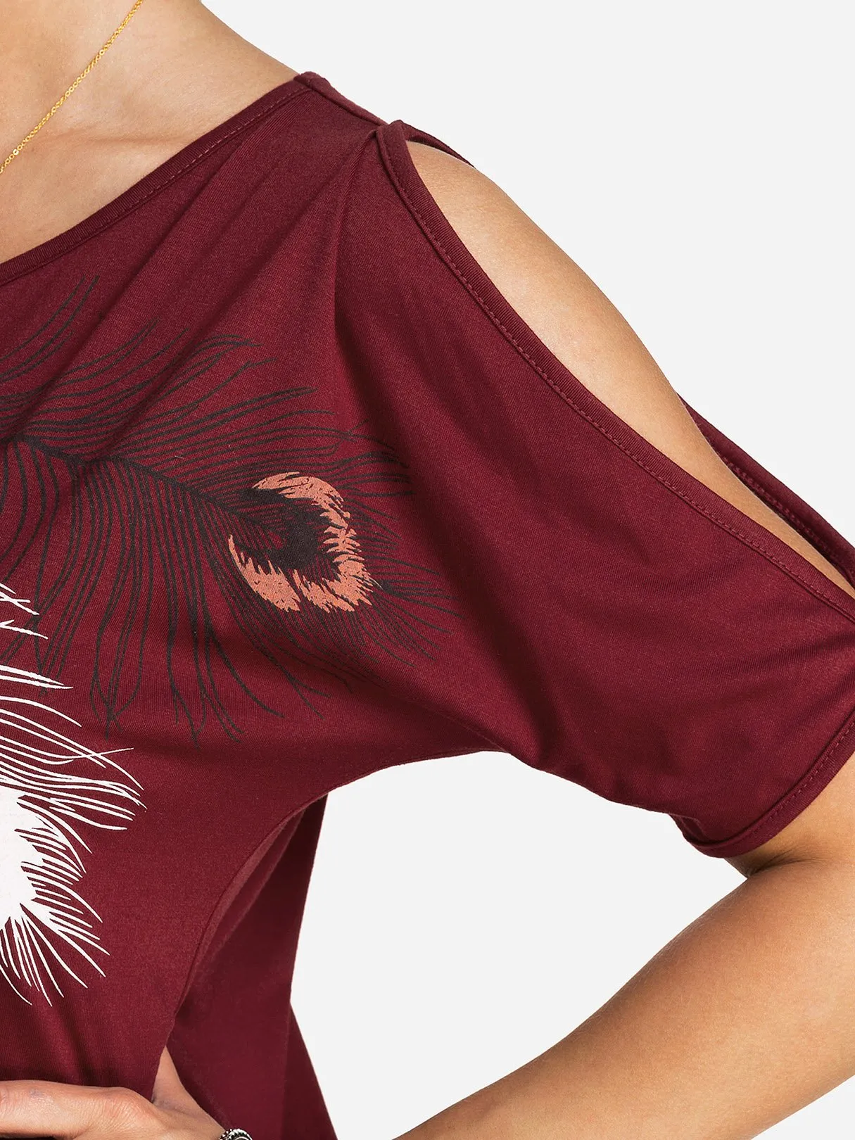 Wholesale Round Neck Cold Shoulder Short Sleeve Printed T-Shirts